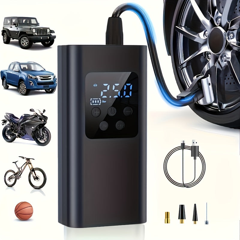 Portable Digital Display Smart Tire Inflator with LED Light for Cars Bikes