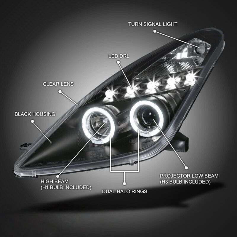 Black LED Angel-Eyes Projector Head Lights Fit For Toyota Celica SS2 1999-2005 - image 11