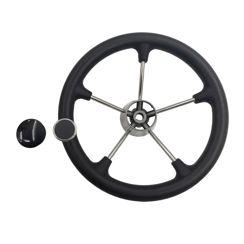 13-1/2'' Inch 5-Spoke Destroyer Style Boat Steering Wheel With Knob & Center Cap - image 1