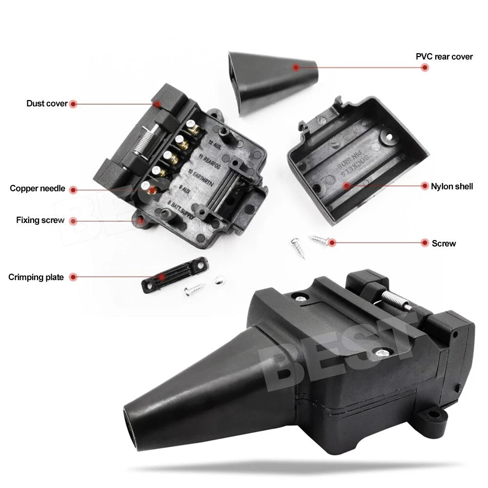 12 Pin Flat Trailer Socket Plug Set Connector Trailer Caravan Camper Adaptor - view 2