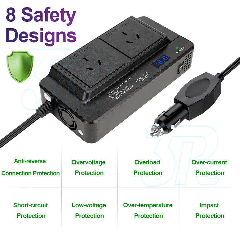 Car Power Inverter 12V to 240V AC Converter 200W With 4USB Phone Charger - view 2