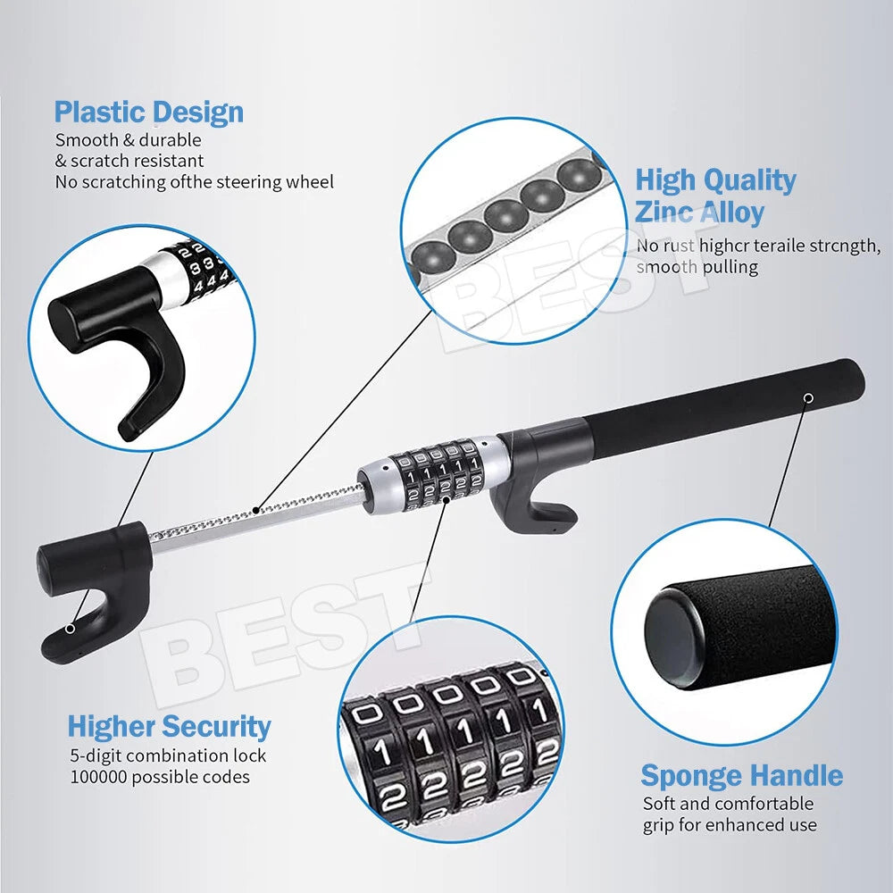 Car Steering Wheel Lock Keyless 5 Coded Combination Locker Security Anti Theft - view 1