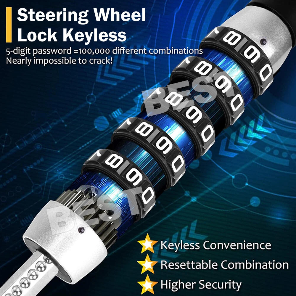 Car Steering Wheel Lock Keyless 5 Coded Combination Locker Security Anti Theft - view 3
