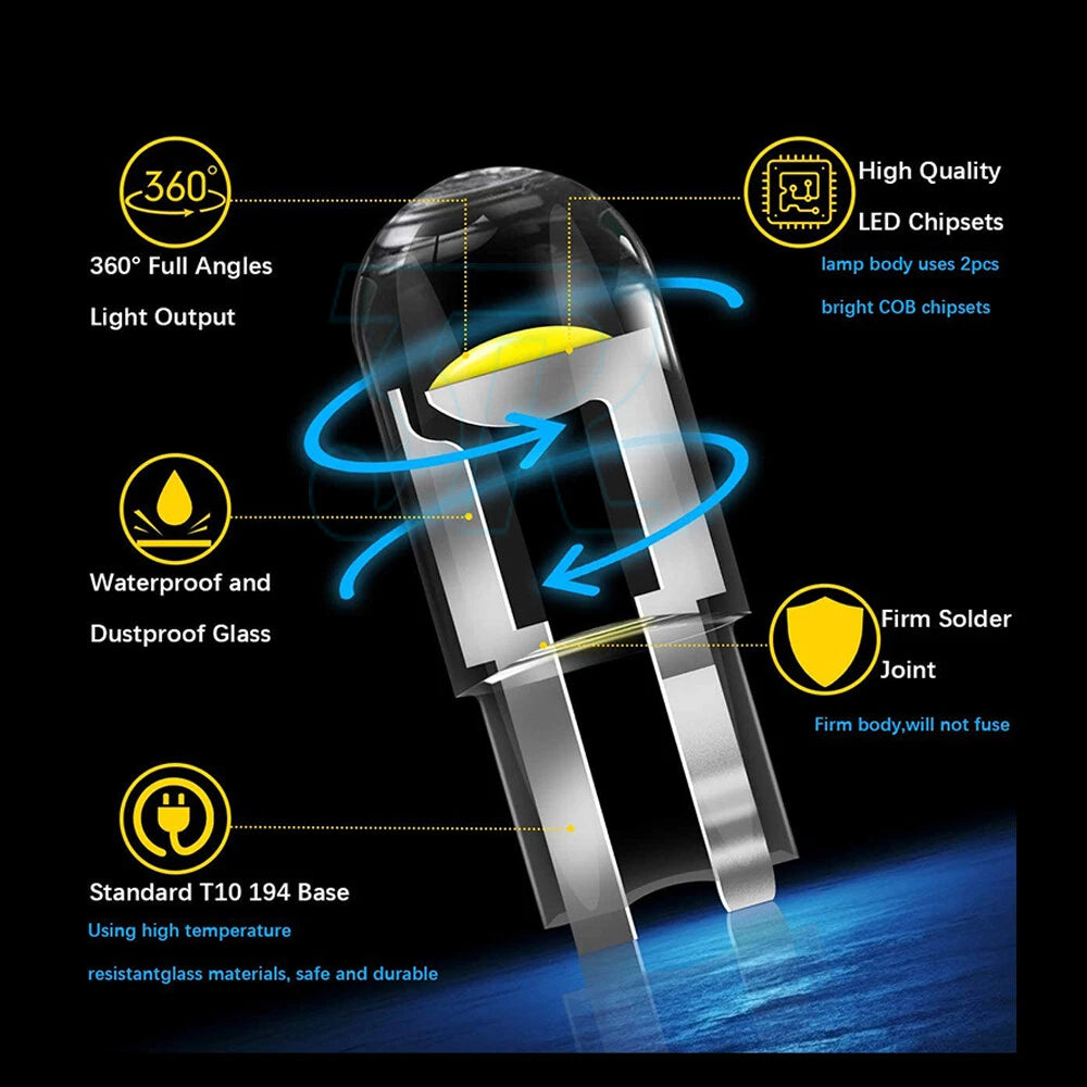 10X 021 For XSTORM WHITE T10 194 168 W5W COB WATERPROOF BRIGHT LED LIGHT BULB - view 2