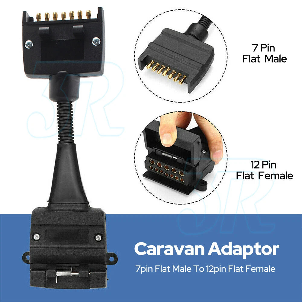 Trailer 12 Pin Female Socket To 7 Pin Flat Plug Adaptor Caravan Wiring Connector - view 2
