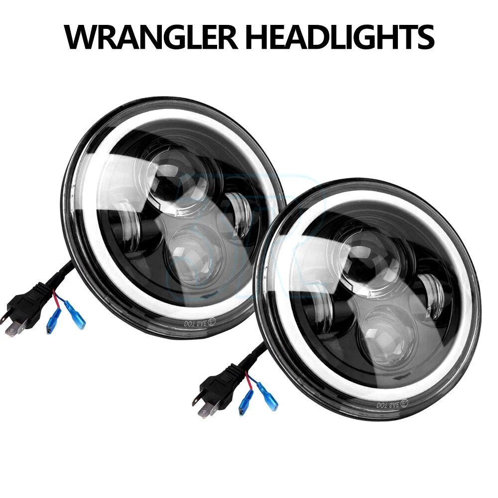 2Pcs 7"Inch Round LED Headlights Hi-Lo Angel Eyes Turn Light for GQ PATROL - view 1