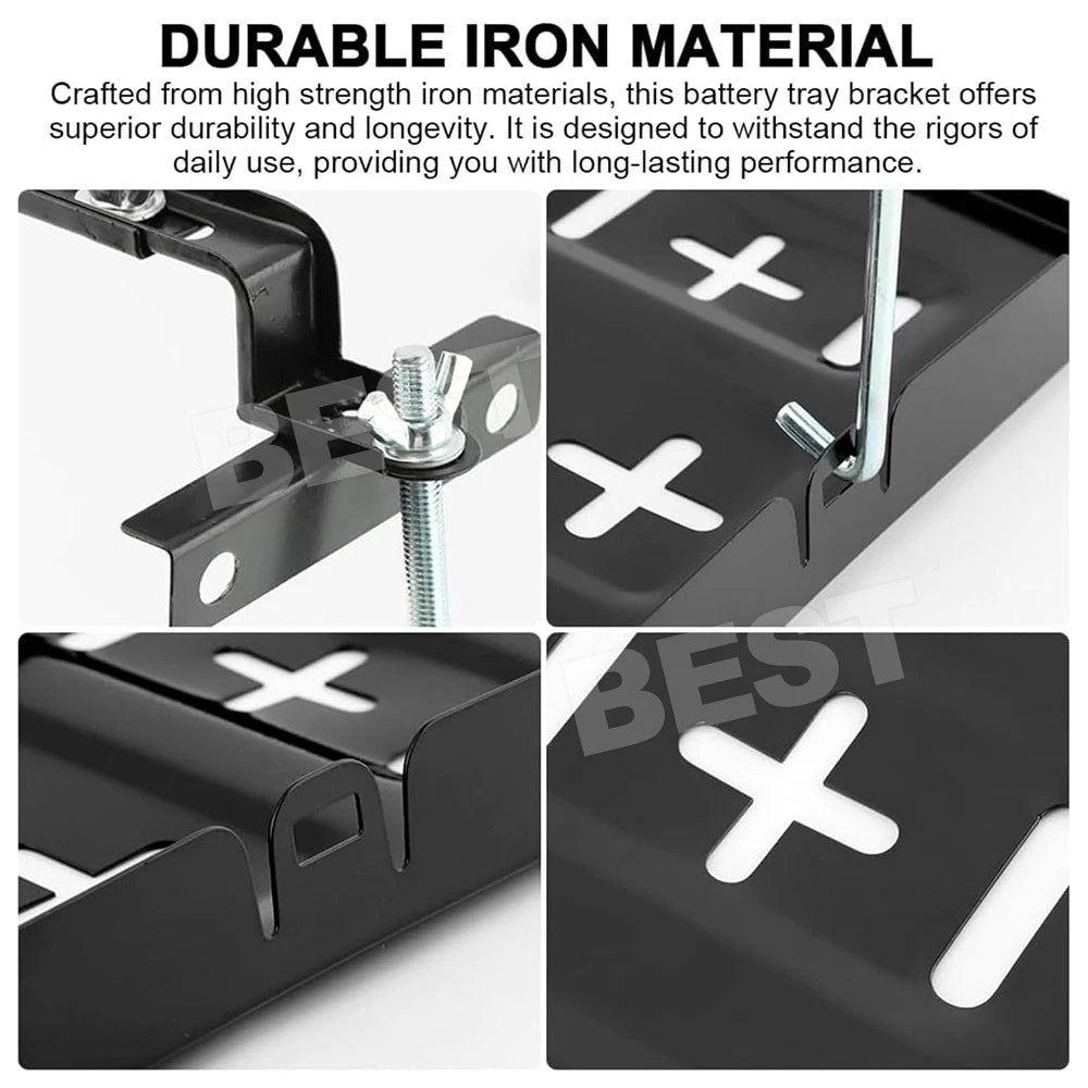Universal Metal Car Battery Tray Adjustable Hold Down Clamp Bracket Kit Cycle - view 2