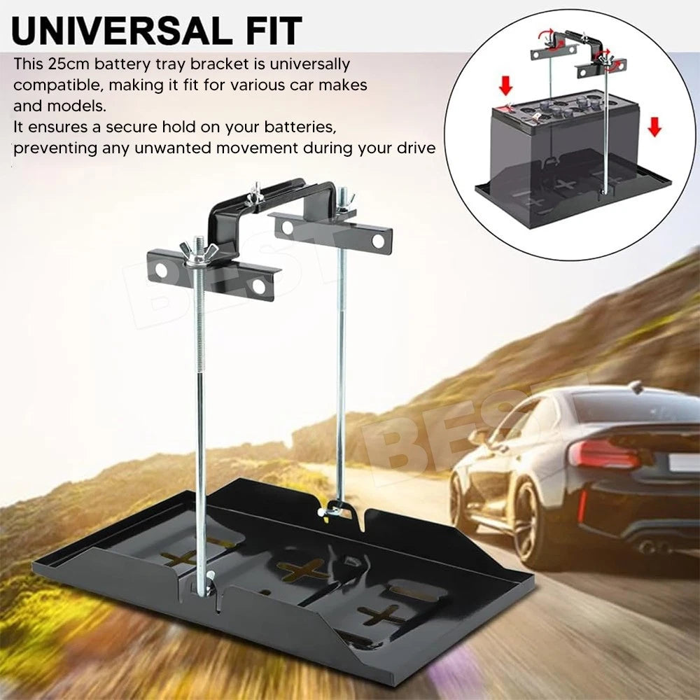 Universal Metal Car Battery Tray Adjustable Hold Down Clamp Bracket Kit Cycle - view 3