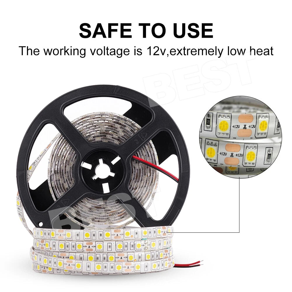 5m LED Strip Lights 12V Waterproof 5050 SMD Cool White 300 LEDs 60led/m Daylight - view 2