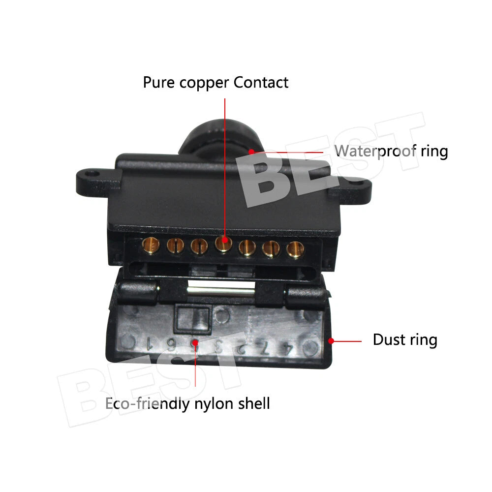 7 Pin Flat Trailer Plug Male Female Socket Set Caravan Boat Adaptor Connector - view 3