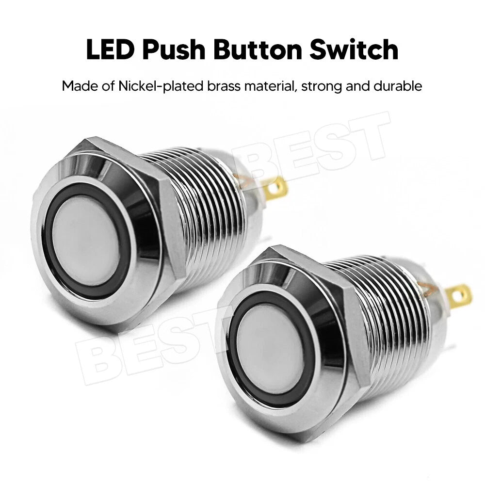 4X 12V 12mm Car Boat Push Button Metal Momentary Switch LED Light Waterproof - view 1