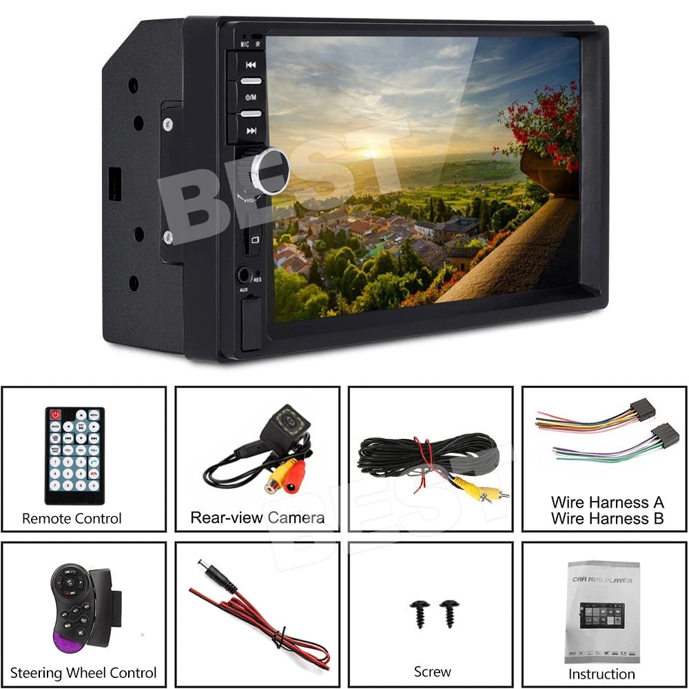 7" Double 2 DIN Bluetooth Head Unit Car Stereo Touch Screen Radio FM TF USB AUX - view 2