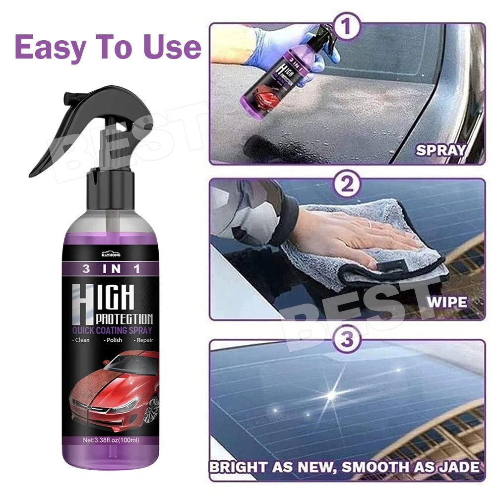 3in1 High Protection Quick Car Coat Ceramic Coating Spray Hydrophobic 100ML Set - view 9