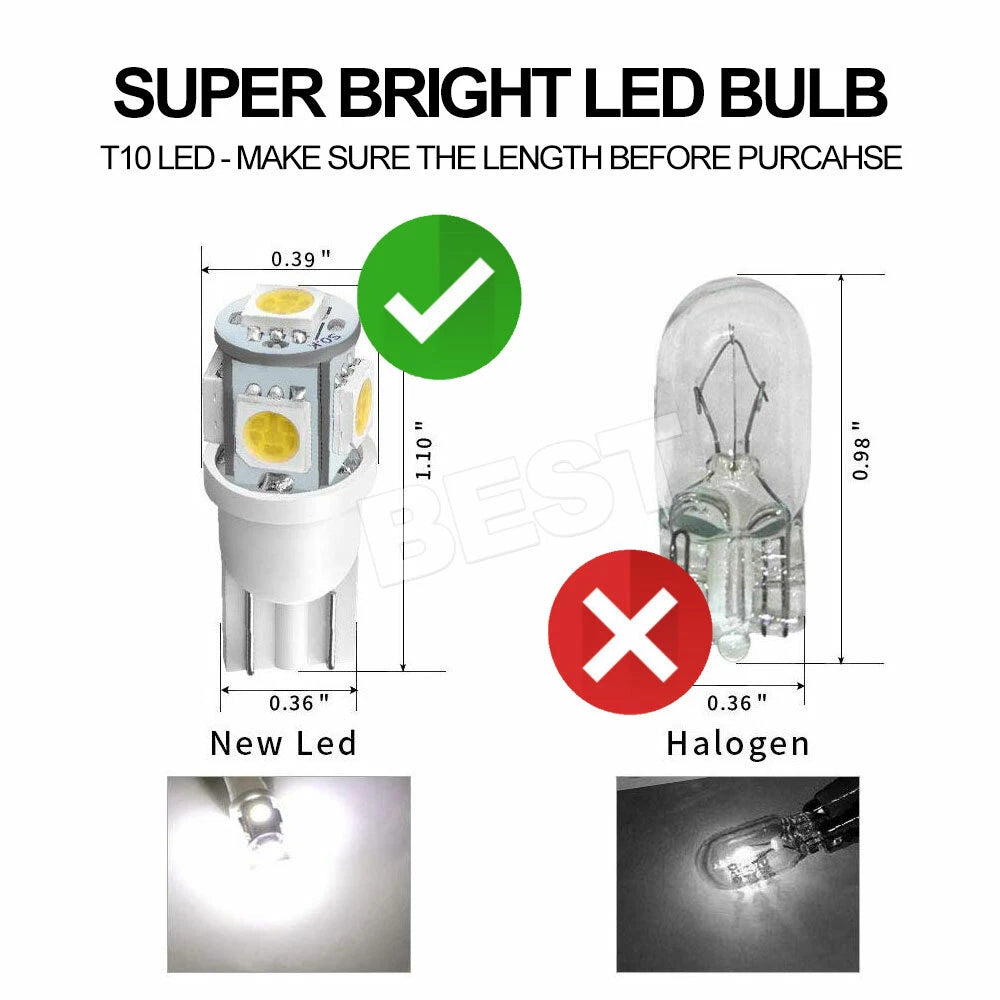 10x T10 LED W5W 194 168 5SMD Car Wedge Tail Parking Plate Light Bulb 12V - WHITE - view 2