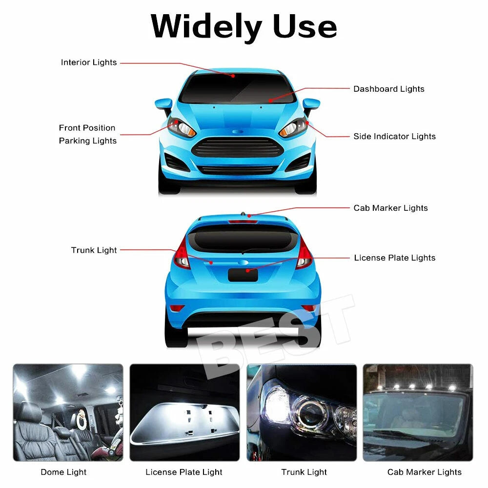 10x T10 LED W5W 194 168 5SMD Car Wedge Tail Parking Plate Light Bulb 12V - WHITE - view 5