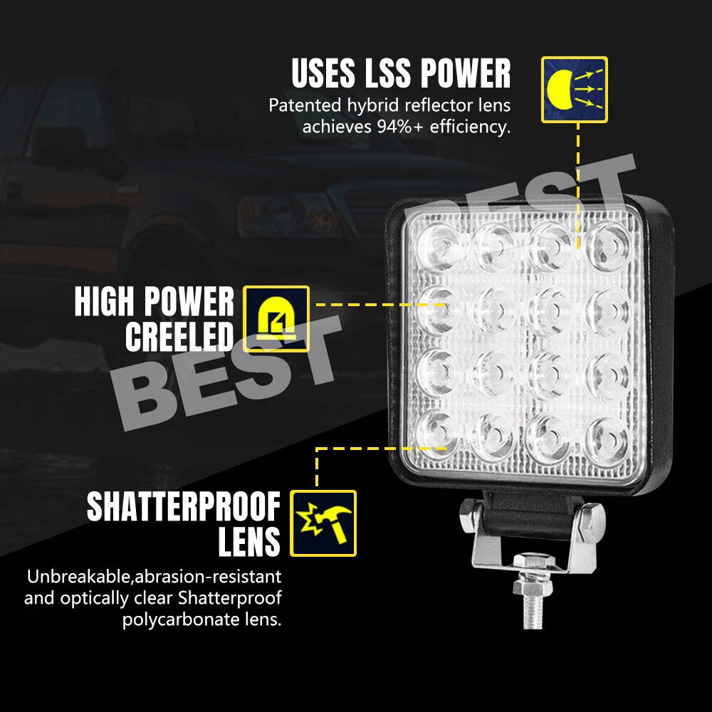 2x 4inch Osram Square LED Work Lights Flood Reverse Ute Truck 12V 24V - view 2