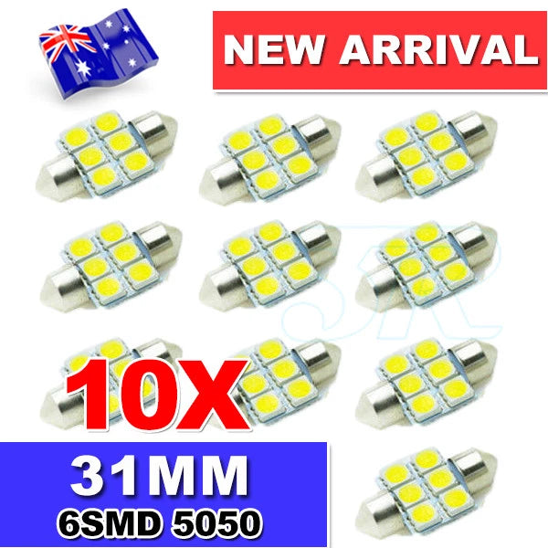 10x CAR 12V LED 31MM FESTOON INTERIOR WHITE LIGHT BULB 5050 6SMD AUTO DOME GLOBE - view 1