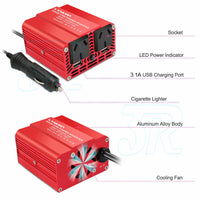 300W Power Inverter Car Converter Charger Adapter DC 12V to AC 240V 2USB 2Socket - view 2