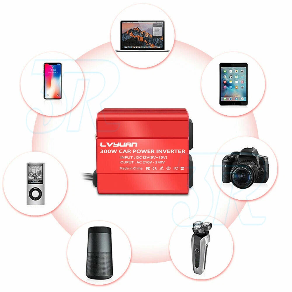 300W Power Inverter Car Converter Charger Adapter DC 12V to AC 240V 2USB 2Socket - view 5