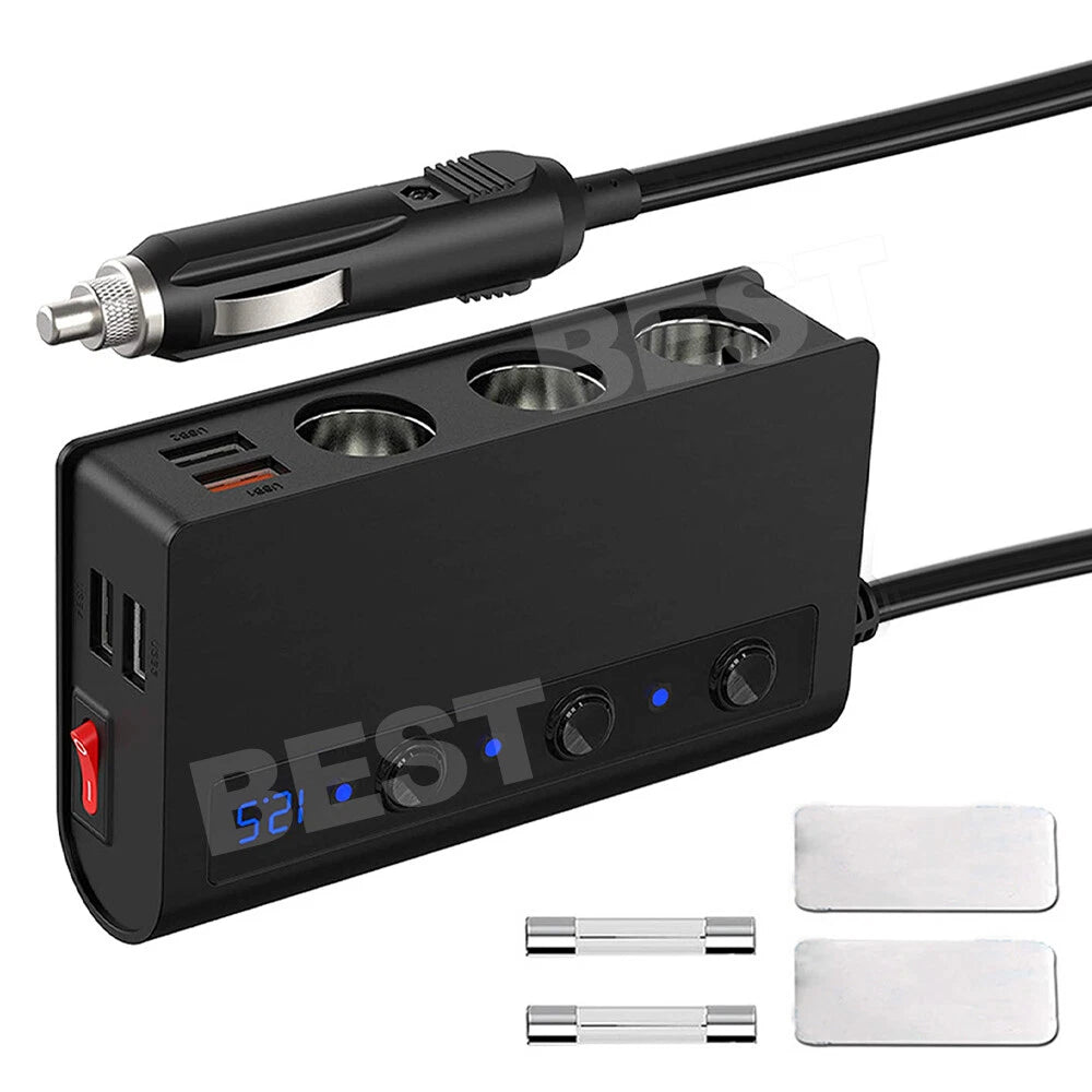 3 Way 12V USB Car Cigarette Splitter Lighter Charger Socket Adapter Plug Power - view 1