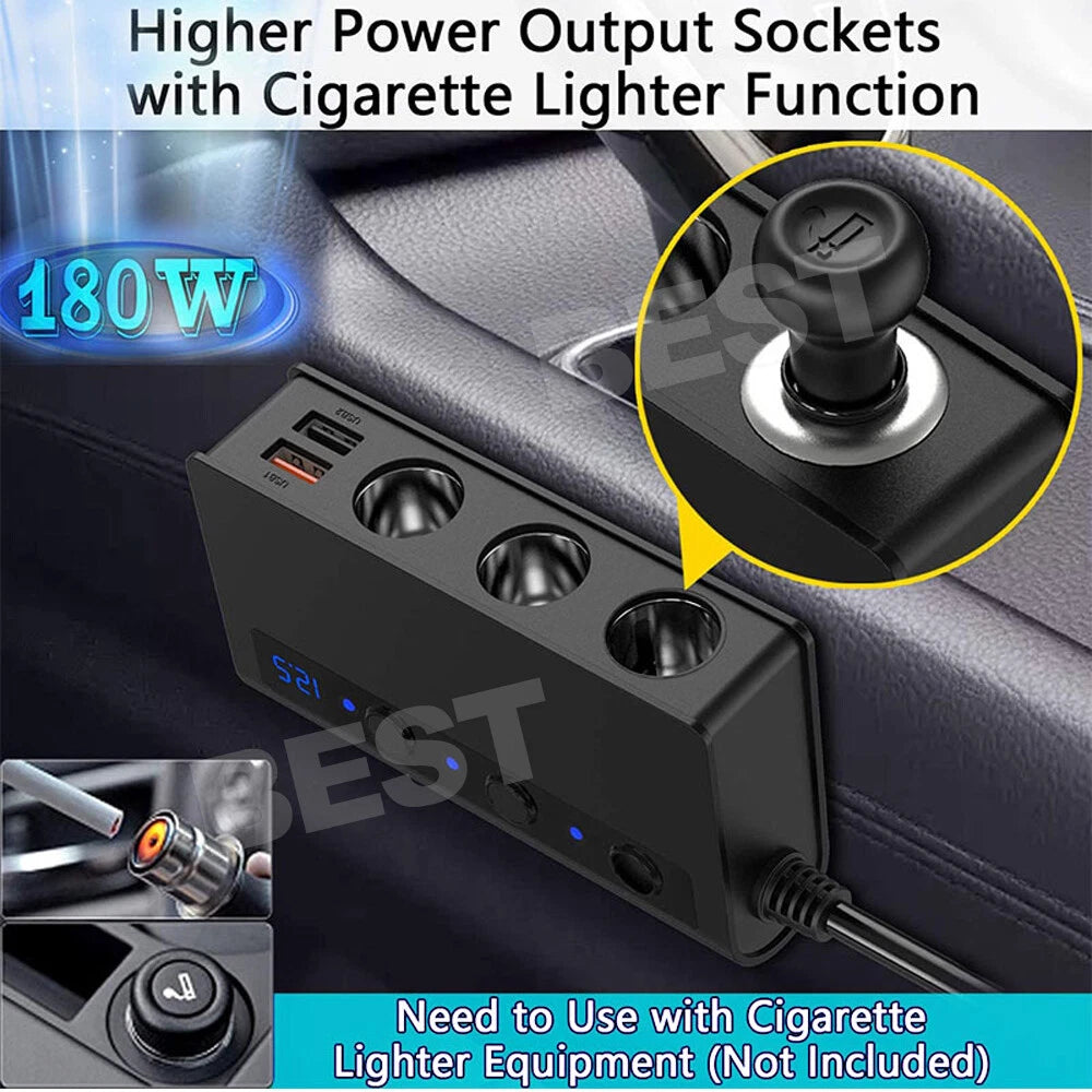 3 Way 12V USB Car Cigarette Splitter Lighter Charger Socket Adapter Plug Power - view 5