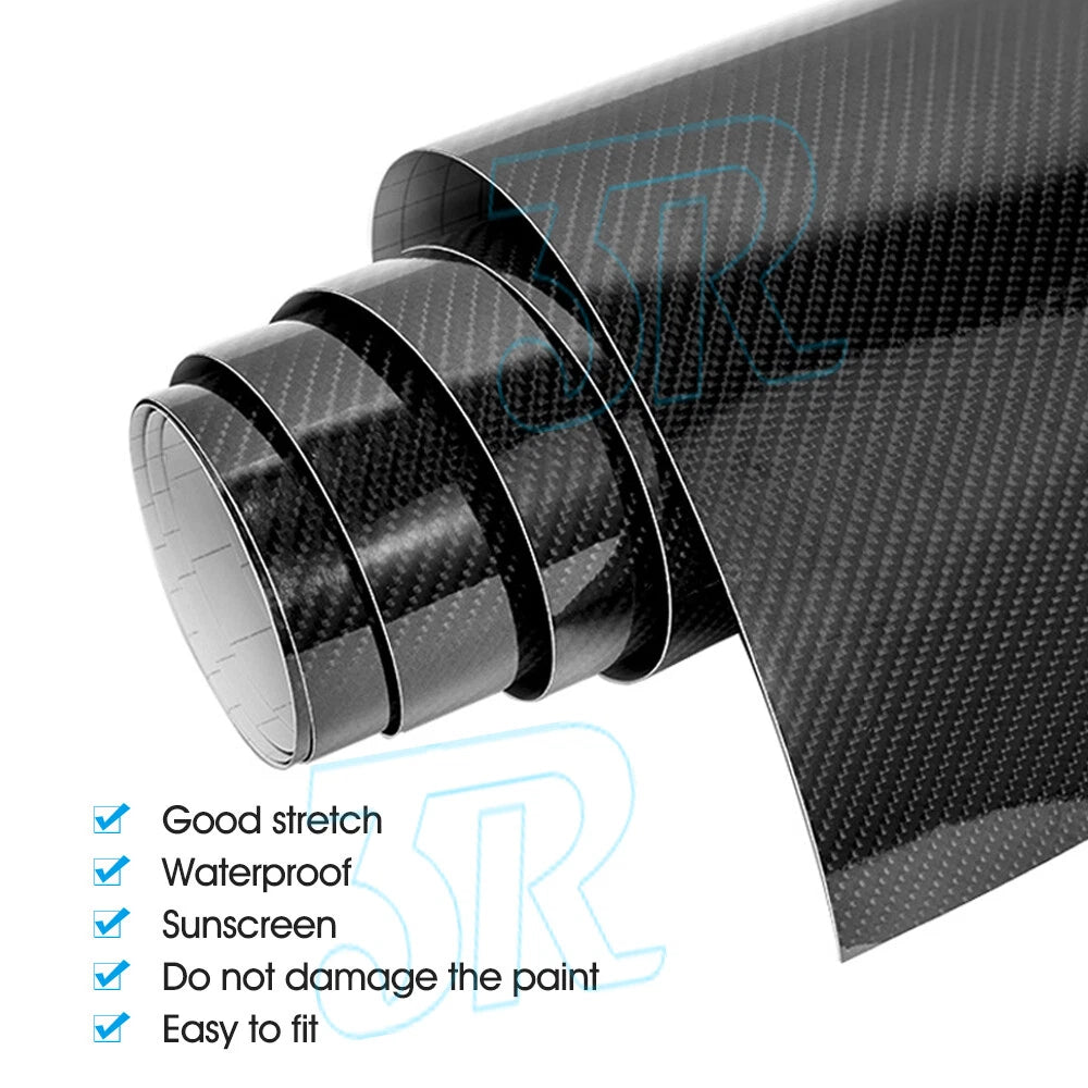 1.51 X 1M 5D GLOSS BLACK CARBON FIBER FIBRE CAR VINYL WRAP FILM ROLL AIR RELEASE - view 1
