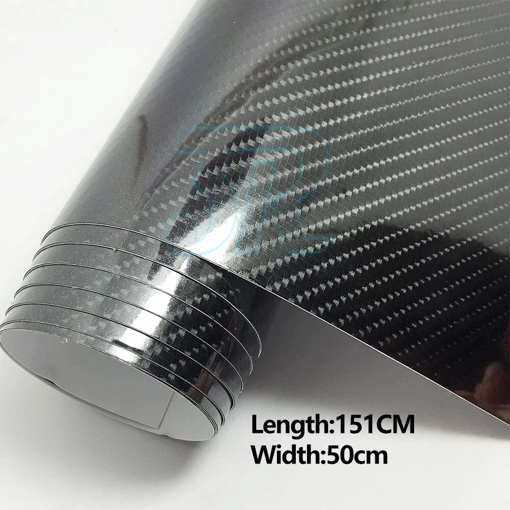 7D 1.52M x 50cm Gloss Black Carbon Fibre Fiber Vinyl Car Wrap Air Release Film - view 4