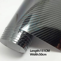 7D 1.52M x 50cm Gloss Black Carbon Fibre Fiber Vinyl Car Wrap Air Release Film - view 4