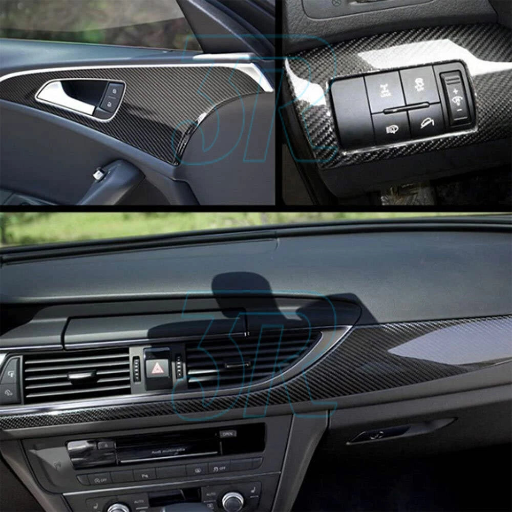 7D 1.52M x 50cm Gloss Black Carbon Fibre Fiber Vinyl Car Wrap Air Release Film - view 5