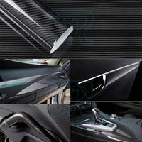 7D 1.52M x 50cm Gloss Black Carbon Fibre Fiber Vinyl Car Wrap Air Release Film - view 6