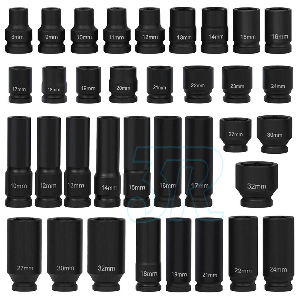 35pcs 1/2" Drive Deep Impact Socket Tool Set Metric Garage Workshop Tools 8-32MM - view 2