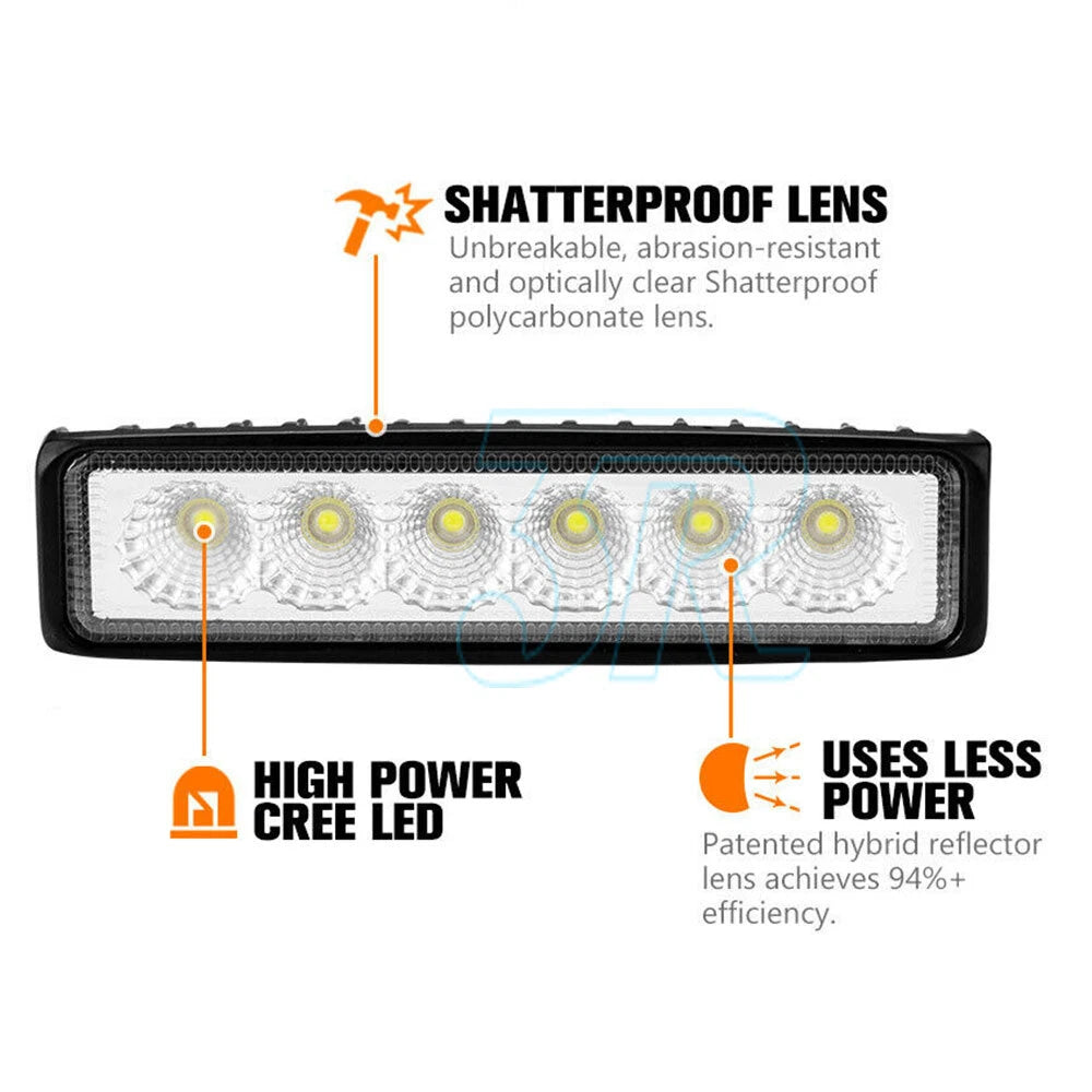 12V 18W 6Inch LED Work Light Bar Flood Spot Lights Driving Lamp SUV - view 2