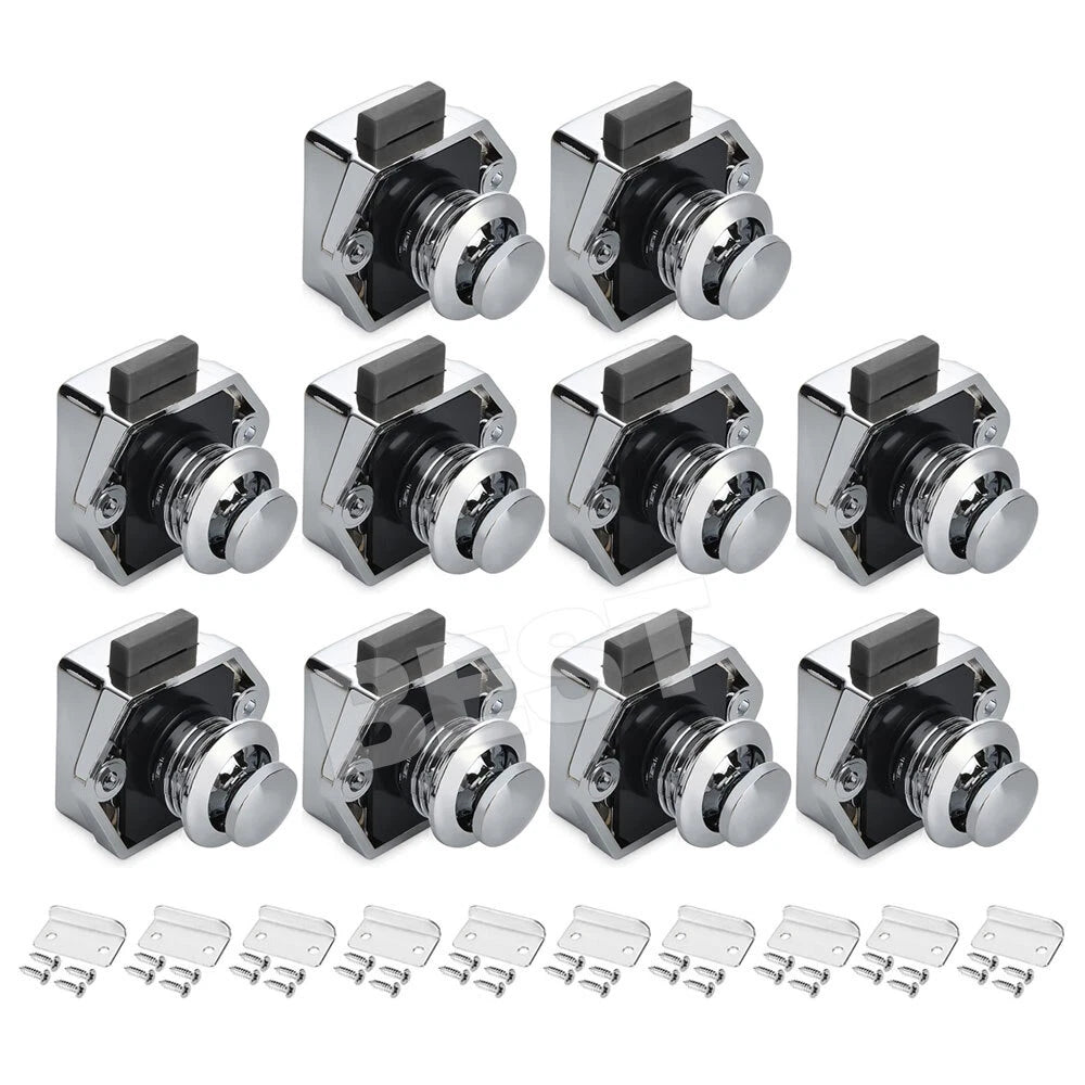 10X Push Button Drawer Cupboard Door Catch Lock RV Caravan Cabinet Knob Tools - view 8