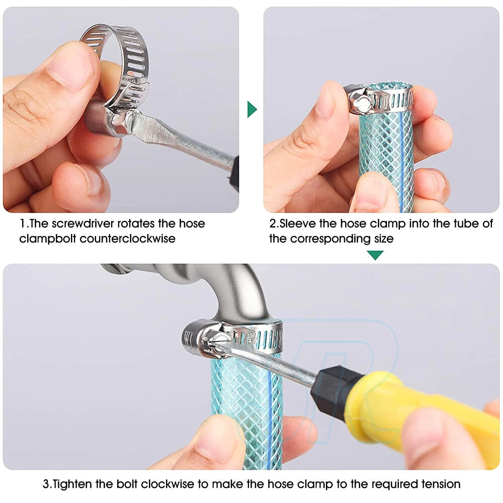 Stainless Steel Hose Clamps Clips Range Worm Gear Pipe Clamp Kit - view 7