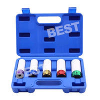 5Pcs Alloy Wheel Nut Thin Wall Deep Impact Socket Set 1/2" Drive 15-22mm w/Case - view 1