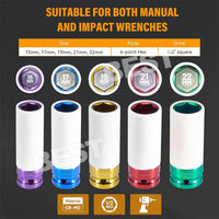 5Pcs Alloy Wheel Nut Thin Wall Deep Impact Socket Set 1/2" Drive 15-22mm w/Case - view 5