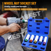 5Pcs Alloy Wheel Nut Thin Wall Deep Impact Socket Set 1/2" Drive 15-22mm w/Case - view 8