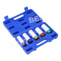 5Pcs Alloy Wheel Nut Thin Wall Deep Impact Socket Set 1/2" Drive 15-22mm w/Case - view 9