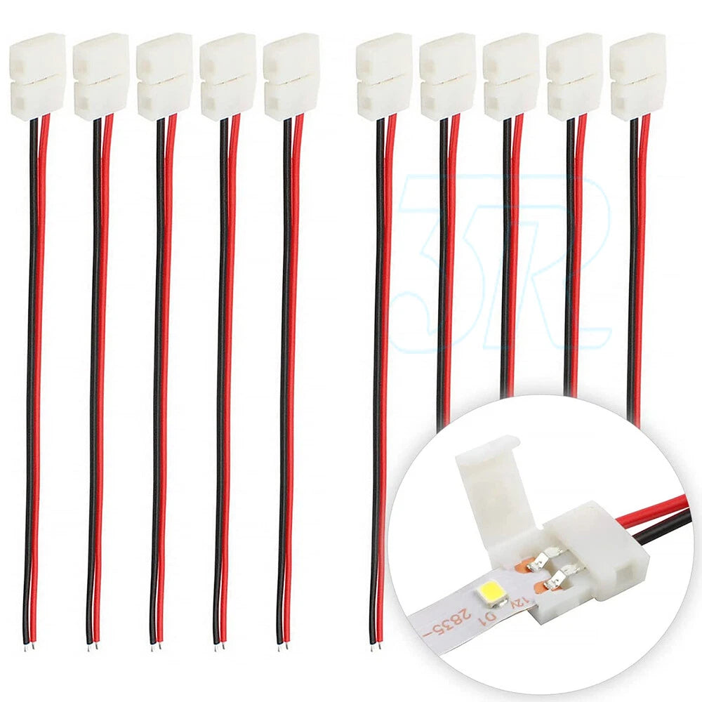 10X LED STRIP LIGHT CONNECTOR SMD 3528 2835 SINGLE 2 WIRE 8MM PCB BOARD ADAPTER - view 1