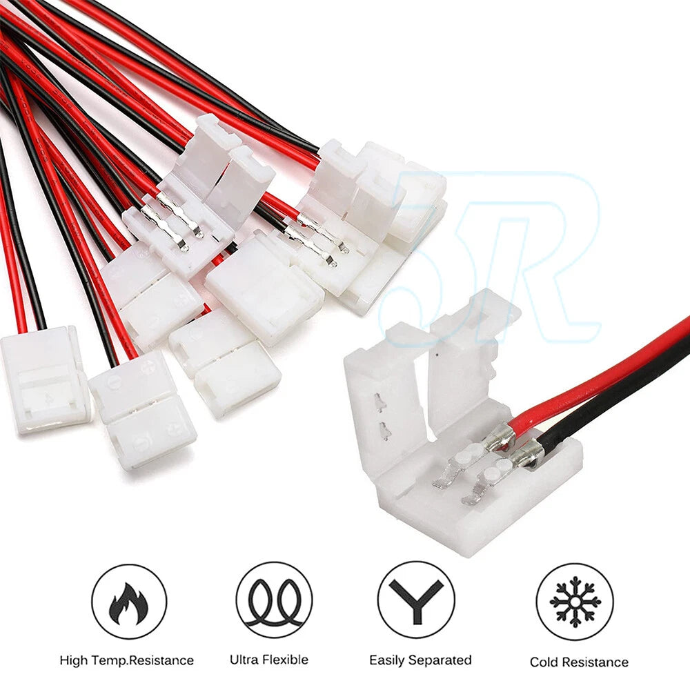 10X LED STRIP LIGHT CONNECTOR SMD 3528 2835 SINGLE 2 WIRE 8MM PCB BOARD ADAPTER - view 2