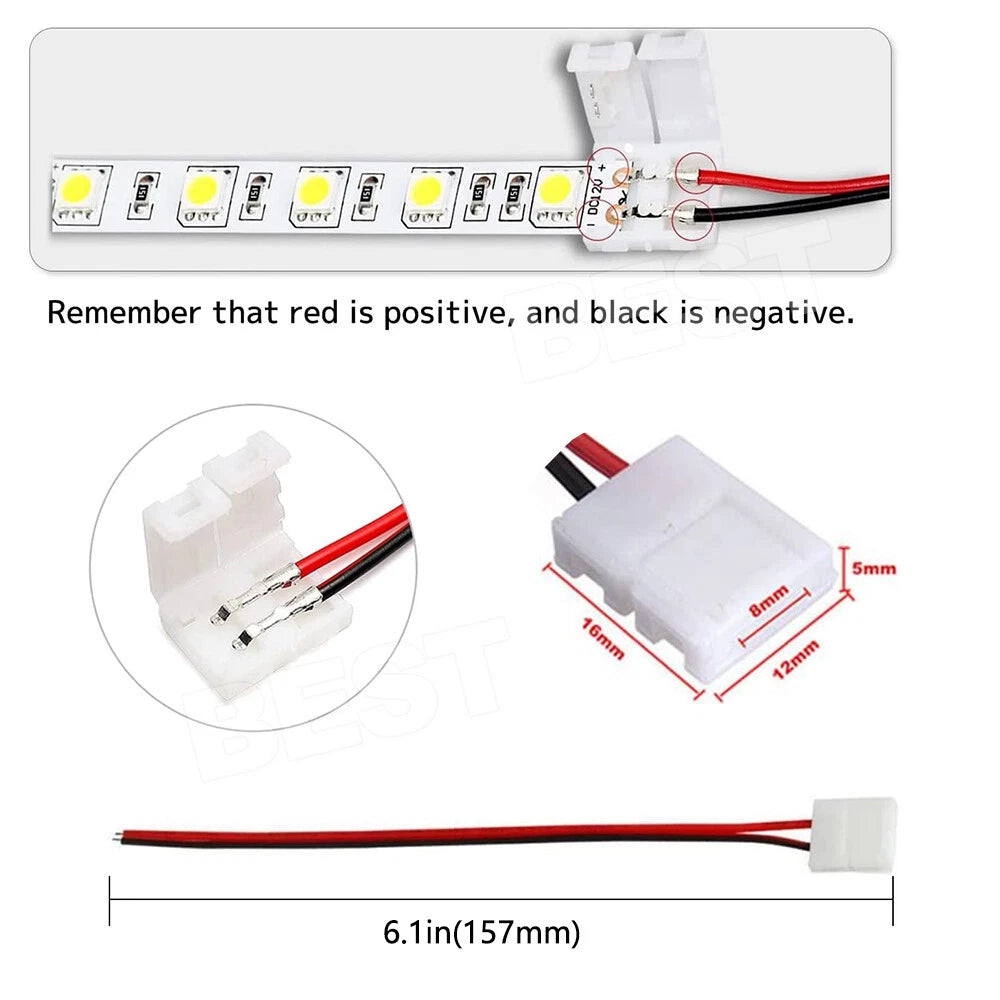 10X LED STRIP LIGHT CONNECTOR SMD 3528 2835 SINGLE 2 WIRE 8MM PCB BOARD ADAPTER - view 3
