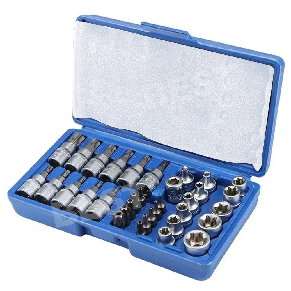 34 pcs E-Torx Socket Set 3/8" 1/4" Drive Star Hex Bit External Torque Tool - view 1
