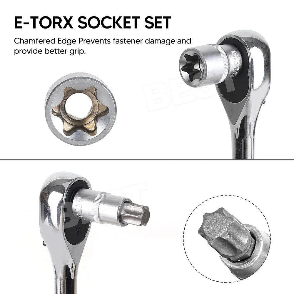 34 pcs E-Torx Socket Set 3/8" 1/4" Drive Star Hex Bit External Torque Tool - view 4