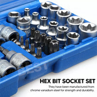 34 pcs E-Torx Socket Set 3/8" 1/4" Drive Star Hex Bit External Torque Tool - view 7