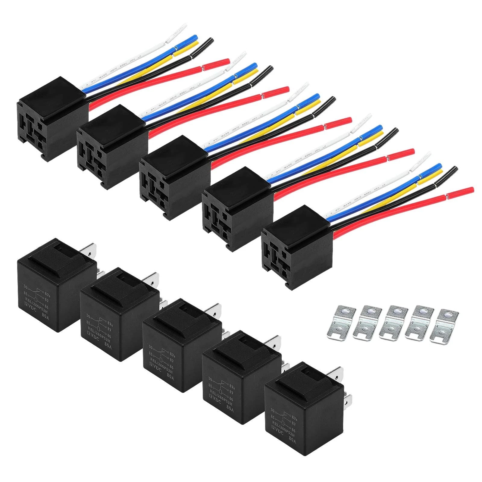5x 12V 80A 5-Pin Automotive Relays With Wiring Harness Sockets & Brackets - image 4