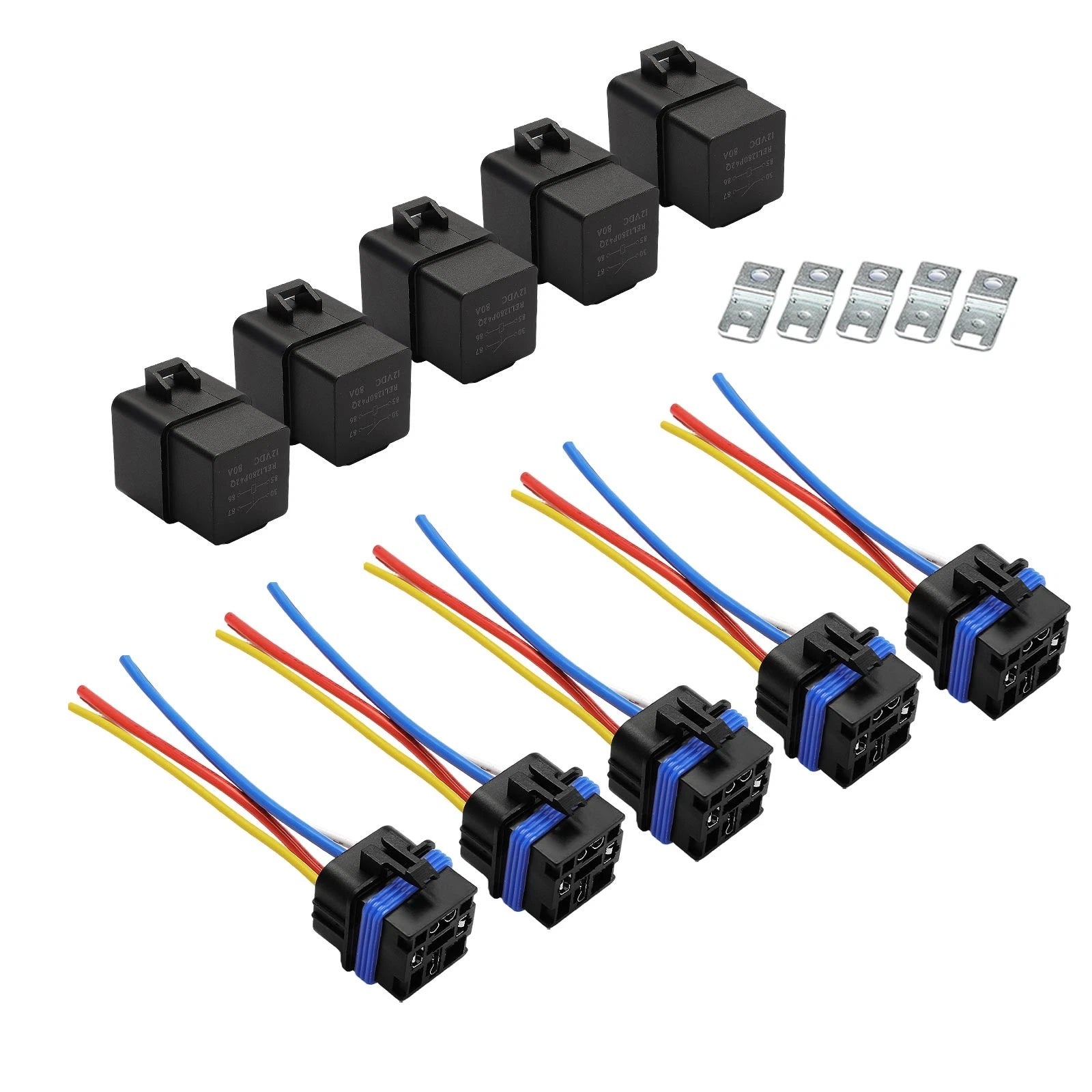 5x 12V 80A 4-Pin Automotive Relays With Waterproof Harness Sockets - image 3
