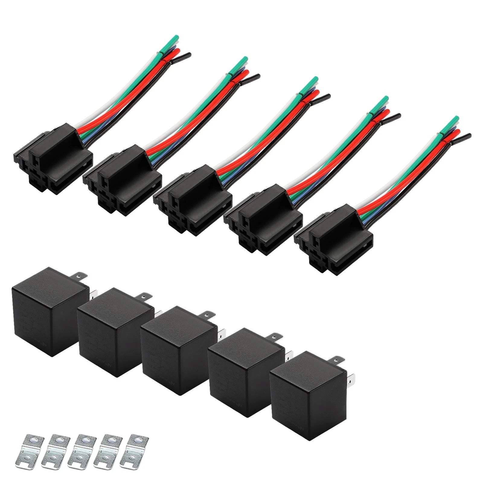5x 24V 40A 5-Pin Automotive Relays With Wiring Harness Sockets & Brackets - image 4