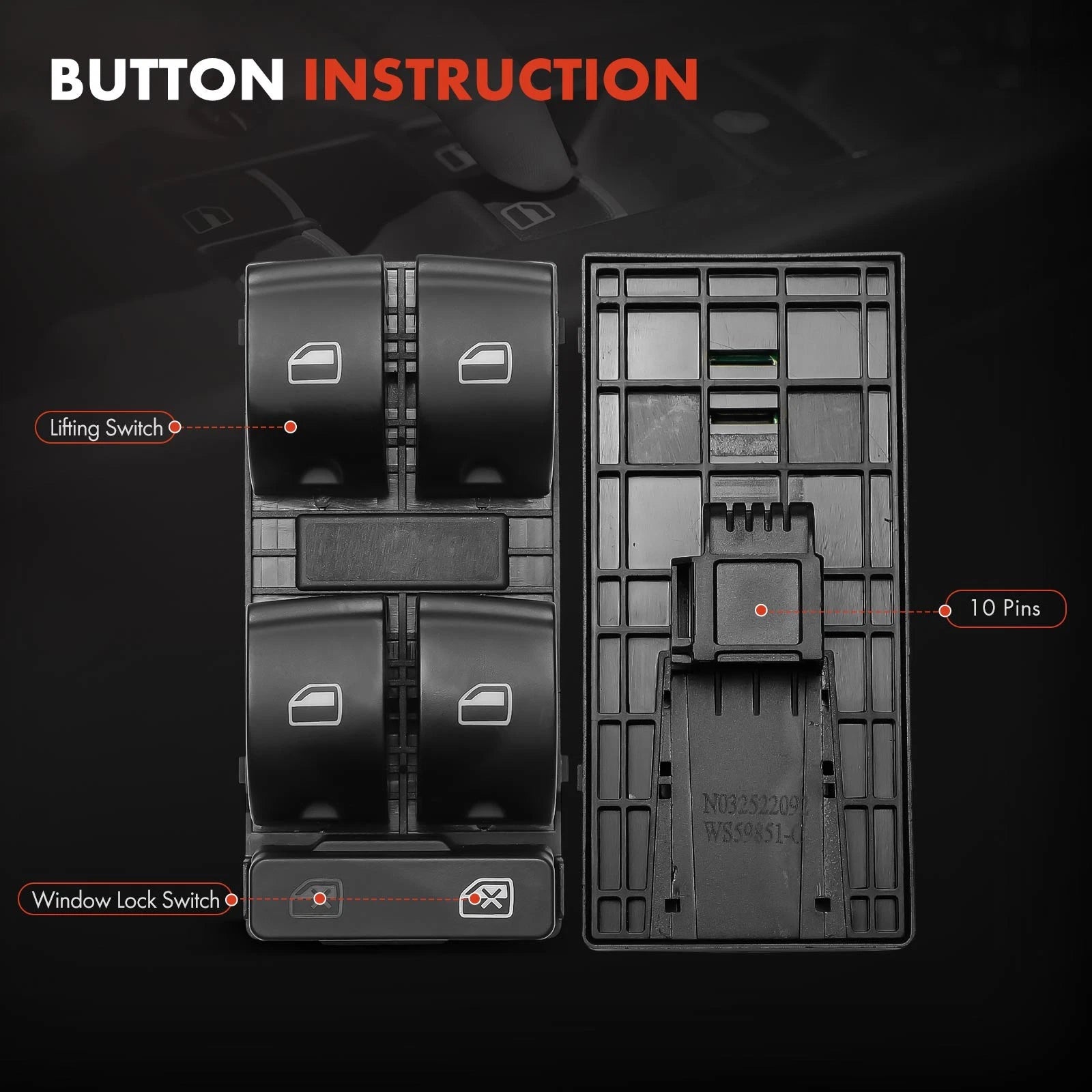 Front Right Master Power Window Switch Without Bezel for Audi A4 B6 B7 2000-2008 - image 3
