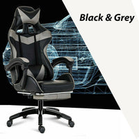 Gaming Chair Office Chair Computer Executive Chair Seating Footrest Racer [Colour: BLACK+GREY] - image 2