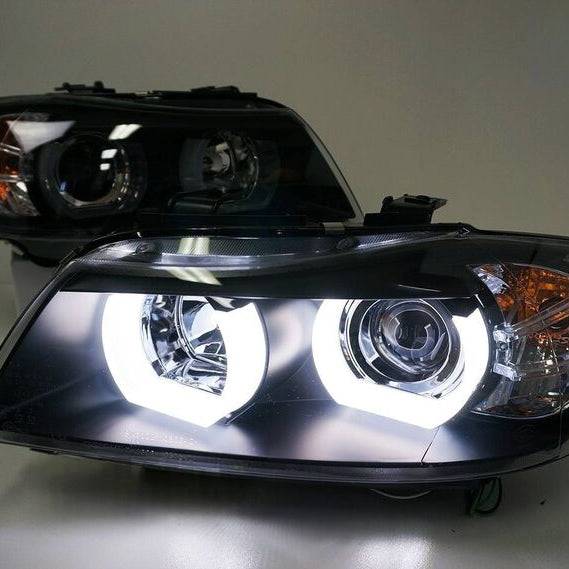 Black 3D LED DRL Angel-Eyes Projector Head Lights Fit For BMW 3-Series E91 E90 Sedan 2005-2008 - image 3